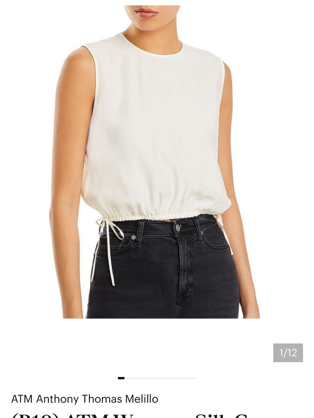 ATM Anthony Thomas Melillo Cream Sleeveless Drawstring Crop Top